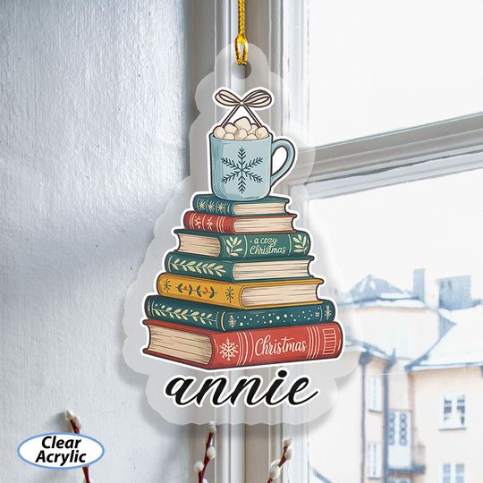 Discover Personalized Book Stack Ornament, Bookish Christmas Tree Hanging, Winter Coffee And Books Ornament, Cozy Xmas Reading Lovers Decor, MYK217