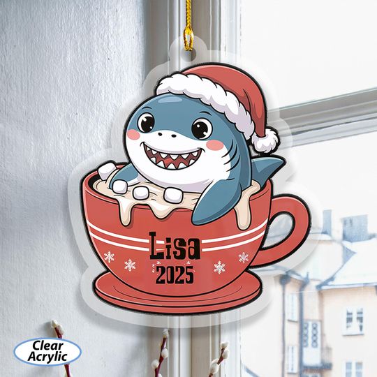 Discover Custom Shark With Xmas Hat Ornament, Cute Baby Shark Santa Ornament, Festive Shark Christmas Acrylic Ornament, Funny Xmas Hanging, MYK220