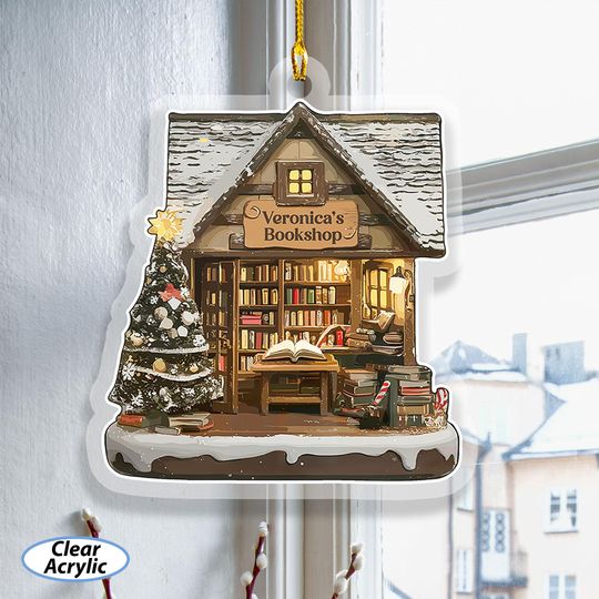 Discover Custom Night Scene Bookshop Ornament, Christmas Book Club Ornament, Bookshelf Tree Ornament, Reading Lovers Xmas Book Exchange Gift, MYK228