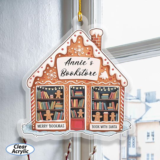 Custom Gingerbread Book Store Ornament, Sweet Bread Bookshop Suncatcher, Merry Bookmas Acrylic Ornament, Reading Nook Christmas Decor MYK216