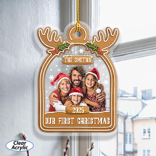 Discover Custom Family Christmas Keepsake Ornament, Family Name Acrylic Ornament, Reindeer Family Faces Ornament, Our First Xmas Tree Hanging, MYK225
