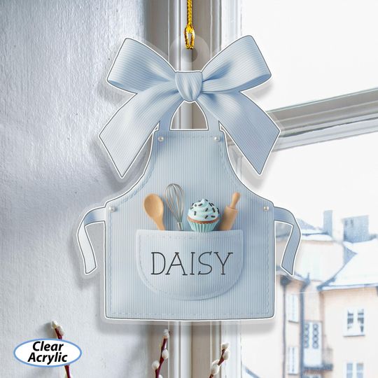Discover Custom Blue Pastel Baker Apron Ornament, Cooking Apron With Ribbon Ornament, Sweet Lovers Christmas Tree Decor, Occupation Ornament, MYK357