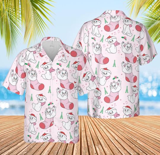 Discover Disney The Aristocats Marie Cat Christmas Hawaiian Shirt, Aristocats Characters Button-Up, Disney Coquette Shirt