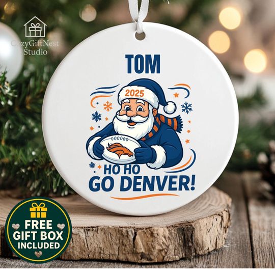 Discover Denver Christmas Ornament  Personalized Santa Football Keepsake