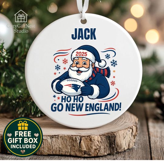 Discover New England Christmas Ornament  Personalized Santa Football Keepsake