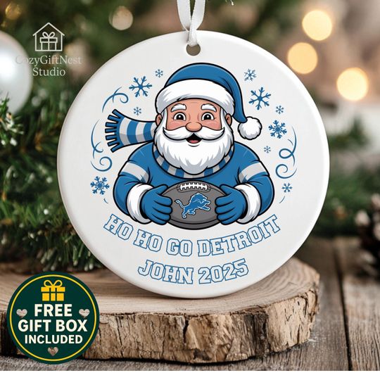 Discover Detroit Christmas Ornament  Personalized Santa Football Keepsake, Detroit Fan Gift