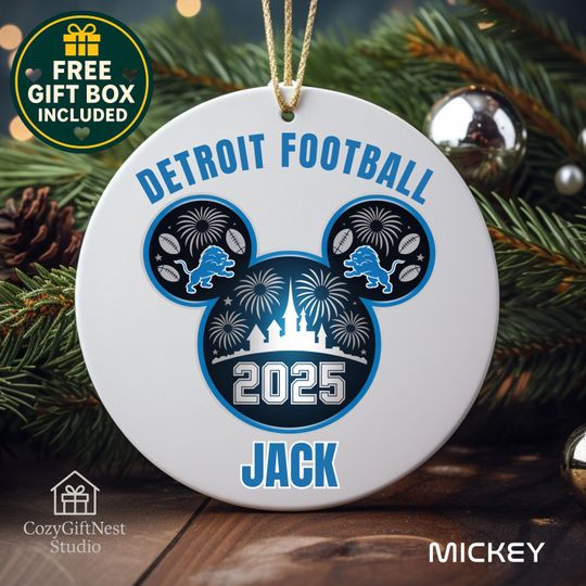 Discover Detroit Football Disney Christmas Ornament Custom Name Mickey Keepsake