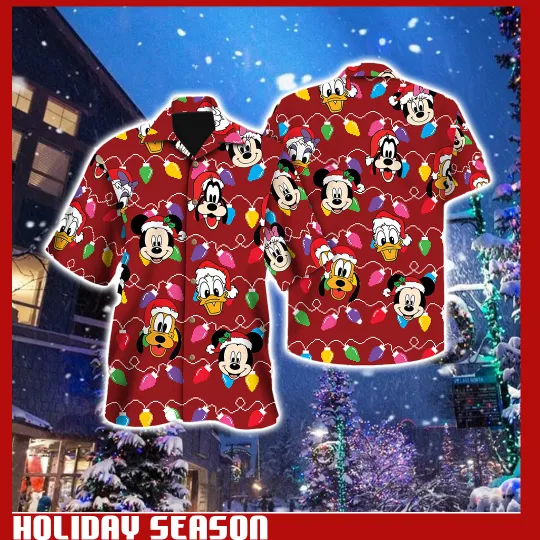 Discover Disney Men's Mickey Mouse Christmas Button-Up Shirt