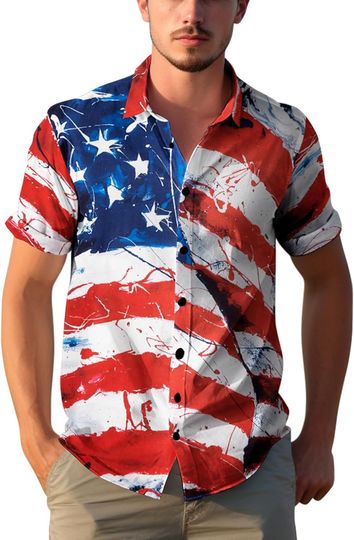 Discover Yoimira 4th of July Men's Hawaiian Shirt with USA Flag Pattern