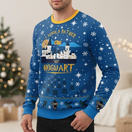 Discover Magic Owl Ugly Christmas Sweater, Wizard School Xmas Sweater, Blue Fantasy Ugly Sweater, Winter Bird Sweater, Christmas Gift