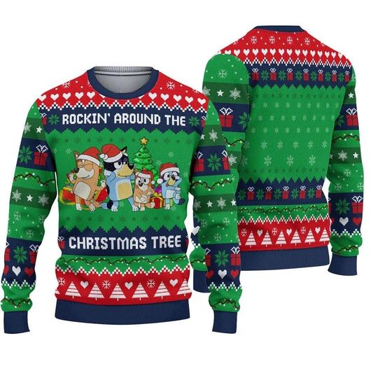 BlueyDad Christmas Sweater, Funny Ugly Holiday Jumper, BlueyDad Family Xmas Sweatshirt Gift for Kids and Adults Xmas Party Outfit