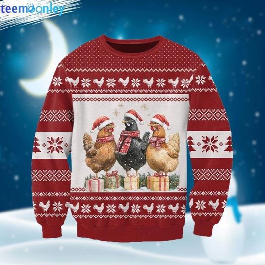 Funny Chicken Ugly Christmas Sweater, Farm Animal Xmas Jumper, Cute Hen Holiday Sweatshirt, Chicken Coquette Xmas Gift, Christmas Gift