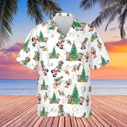 Discover Disney Parks 2025 button down, Disneyland Christmas mickey&friend