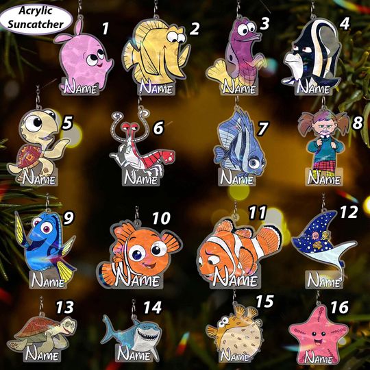 Discover Custom Finding Nemo Ornament Christmas, Finding Nemo And Dory Ornament, Marlin Gill Crush Darla Bruce, Disney Family Xmas Home Decor, VTB477