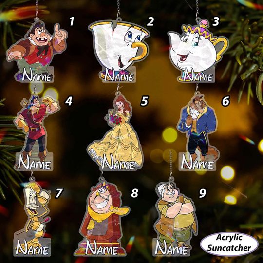 Discover Personalized Beauty & Beast Ornament, Princess Belle Girls Ornament, Gaston LeFou Cogsworth, Disney Fairy Tales Christmas Tree Decor, VTB459