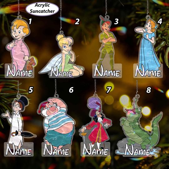 Discover Customized Peter Pan Xmas Ornament, Tinker Bell Princess Ornament, Captain Hook Wendy John Michael Darling, Disney Christmas Decor, VTB447