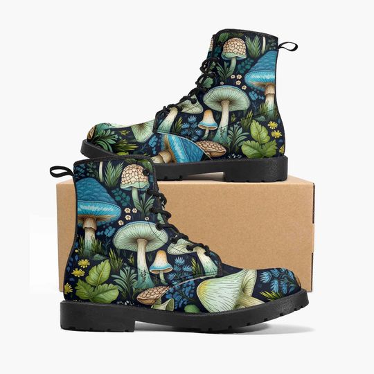 Mushroomcore Toadstool Combat Boots - Purple Mushroom Boots