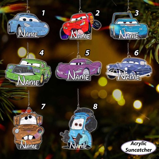 Discover Custom Disney Christmas Cars Ornament, Pixar Cars Kids Ornament, McQueen Doc Hudson Tow Mater Guido, WDW Cars Land Xmas Party Decor, VTB414