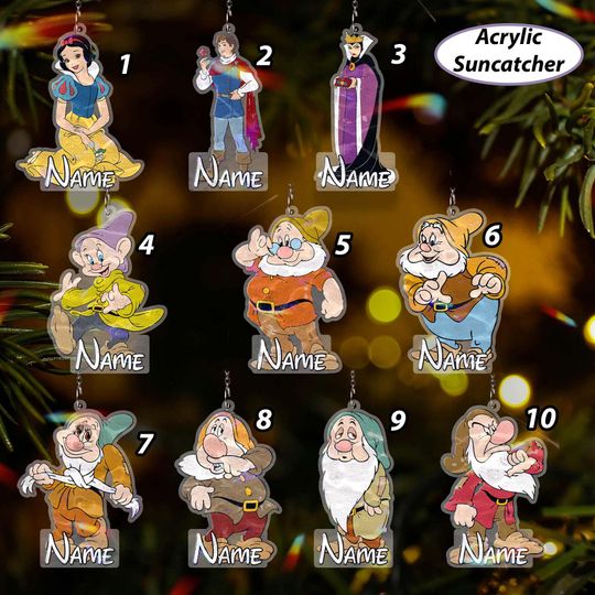 Discover Custom Snow White & 7 Dwarfs Ornament, Snow White Princess Girls Ornament, Sneezy Grumpy Bashful Dopey, Disney Christmas Family Gift, VTB432