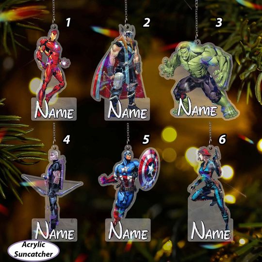 Personalized Avengers Xmas Ornament, Avengers Hero Kids Ornament, Ironman Hulk Thor Captain Black Widow, Marvel Holiday Home Decor, VTB398