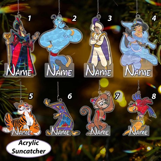 Customized Christmas Aladdin Ornament, Aladdin And Princess Jasmine Ornament, Magic Lamp Jafar Lago Abu Rajah, WDW Xmas Party Decor, VTB473