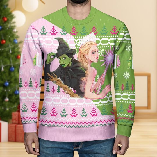 Wicked Ugly Christmas Sweater, Defy Gravity Broomstick Magic Wand Sweatshirt, Wizard of Oz Movie Merch, Xmas Gift