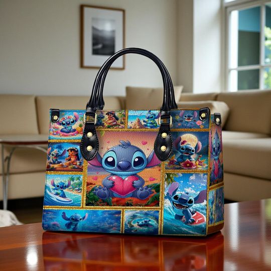 Discover Disney Hawaii Stitch Leather Handbag, Woman Crossbody & Top Handle Bag, Vintage Vacation Trip Bag