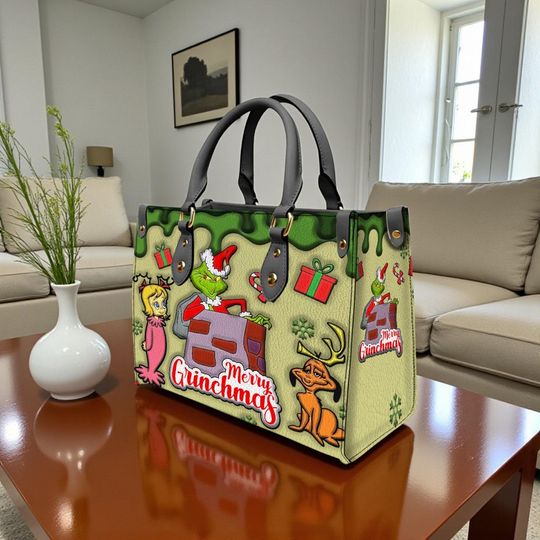 Discover Merry Green Monster Women’s Leather Bag, Green Leather Shopping Bag, Christmas Gift