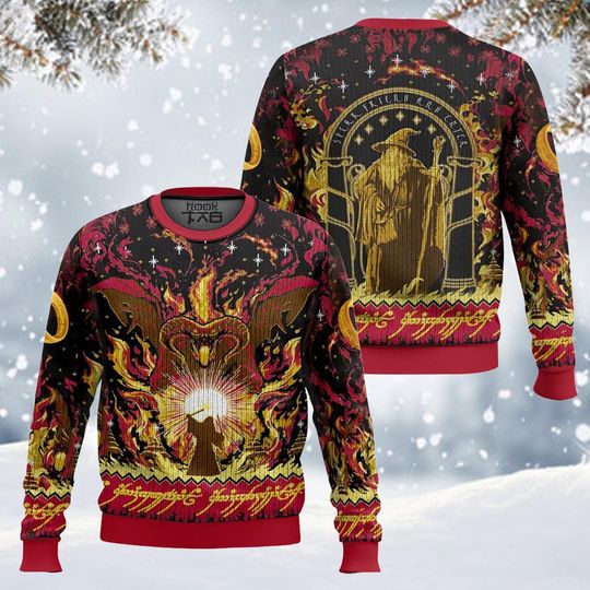 Discover Wizard Fire Fantasy Christmas Sweater, Epic Mage Ugly Holiday Jumper, Gothic Magic Pullover, Enchanted Sorcerer Winter Gift for Men Women