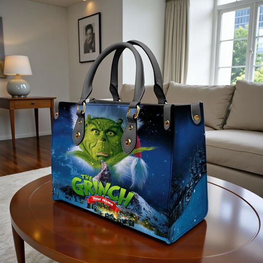 Discover Personalized Green Monster Leather Bag, Custom Green Leather Handbag, Christmas Gift Bag