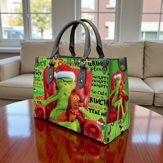 Discover Christmas Green Leather Bag, Green Monster Handbag, Custom Green Leather Bag, Shopping Bag