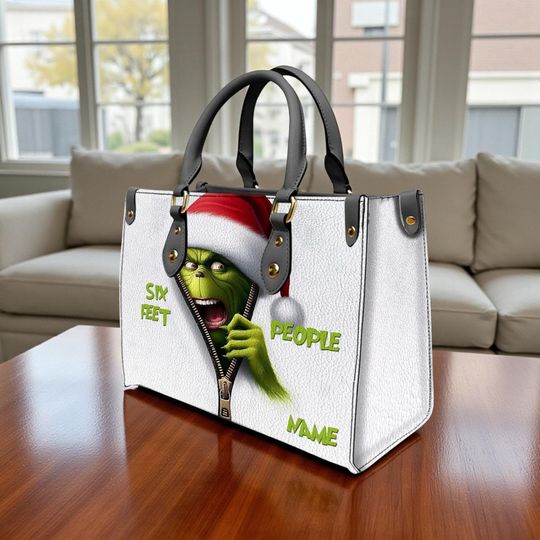 Discover Personalized Green Monster Leather Bag for Women, Custom Name Handbag, Shopping Bag