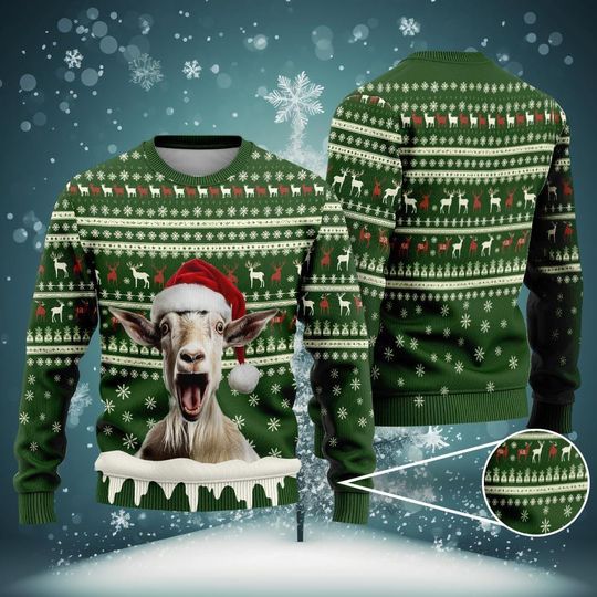 Discover Funny Screaming Goat Ugly Christmas Sweater, Funny Farm Holiday Pullover, Ugly Xmas Sweater, Funny 2025 Christmas Ugly Sweater Gift