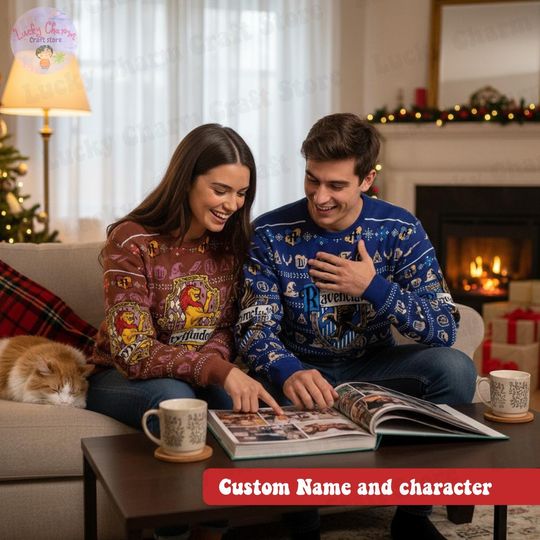 Discover Personalized 4 Magic Houses Xmas Sweatshirt 2025, Custom Name Wizard School Christmas Gifts, Disney Ugly Christmas Sweater Shirt For Friends