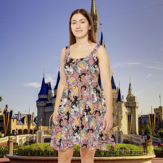 Discover Disney Princess Skater Dress - Women's Athletic Fairytale Costume, Cinde Belle Ariel, Magical Fantasy Theme Outfit Gift for Her