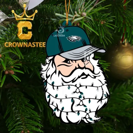 Discover XMAS Eagles Santa Claus Face football Ornament