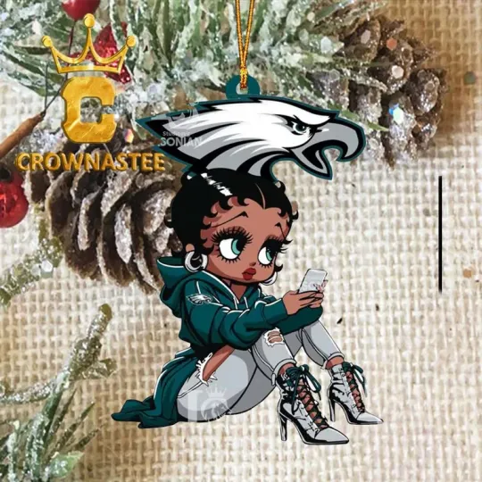 XMAS Philadelphia Eagles Beauty Black Girl football Ornament