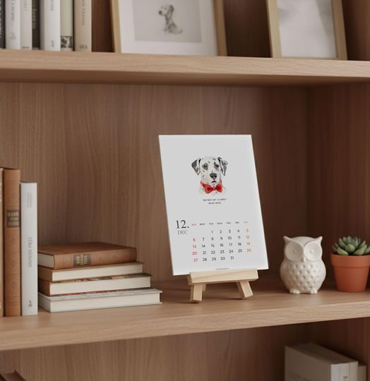 2026 Dog Desk Calendar Watercolor Dogs with Wooden Easel For Office or Home Use