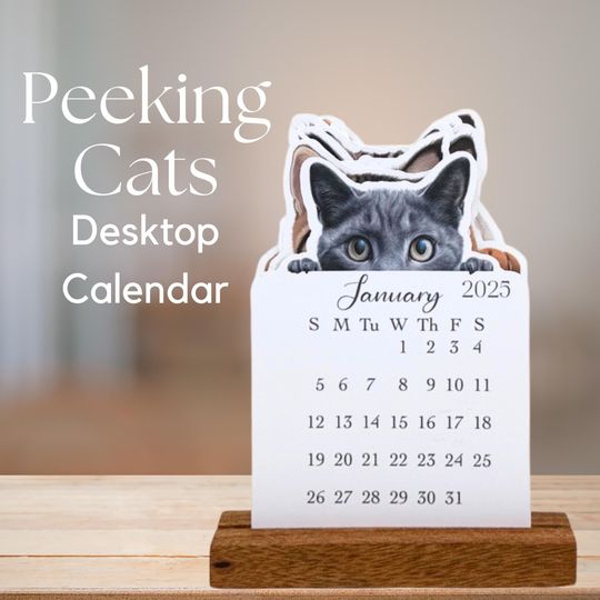 Discover 2026 Cat Lovers Mini Desk Calendar with Wood Stand | Mini Desktop Cat Calendar | Cat Lady Gifts | Cat Lover Gifts 2026 Monthly Calendar