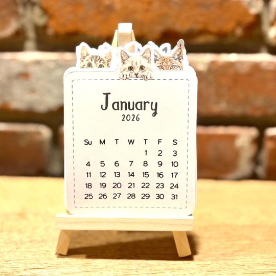 2026 Peeking Cats Mini Desk Calendar - Vertical Office Desk Calendar