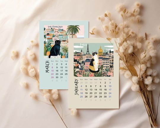 2026 Cats & the City Desk Calendar, Cute Travel Calendar