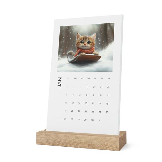 Kittens 2025 Vertical Desk Calendar Cat Illustrations Cat Lover Gift