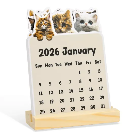 Small Cat Desk Calendar 2026, Mini Kitten Animal Vertical Office Calendar