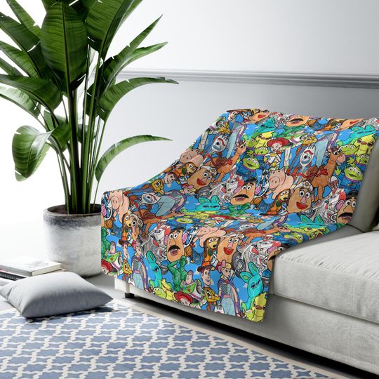 Toy Story Sherpa Fleece Blanket, Featuring Woody, Buzz Lightyear, Jessie, Disneyland