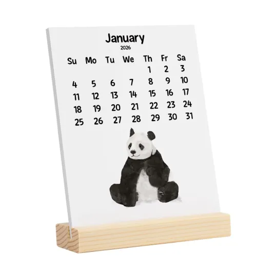 Small Vertical Desk Calendar 2026-2027 with Animal Artwork Monthly Calendar Gift for Cow