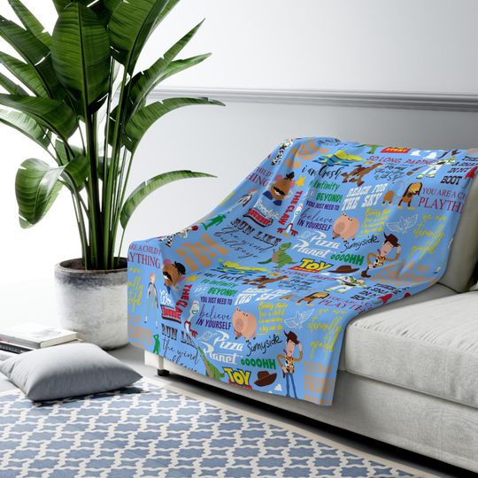 Discover Toy Story Sherpa Fleece Blanket Throw with Hand-Drawn Art Disney Ride Theme
