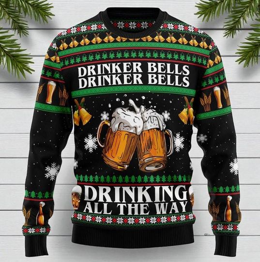 Beer Lover Ugly Christmas Sweater  Funny Drinking Holiday Sweatshirt, Festive Beer Mug Design, Adult Xmas Party Top