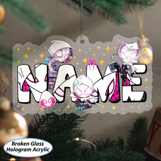 Personalized Spider Gwen Ornament, Spider Gwen Chibi Ornament, Spiderverse Christmas Superhero Ornament, Marvel Avengers Xmas Decor, NVA756