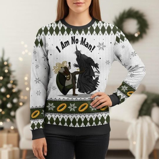 Discover Fantasy Battle Ugly Christmas Sweater, Heroic Tale Xmas Sweater, Epic Saga Ugly Sweater, I Am No Man Sweater, Christmas Gift