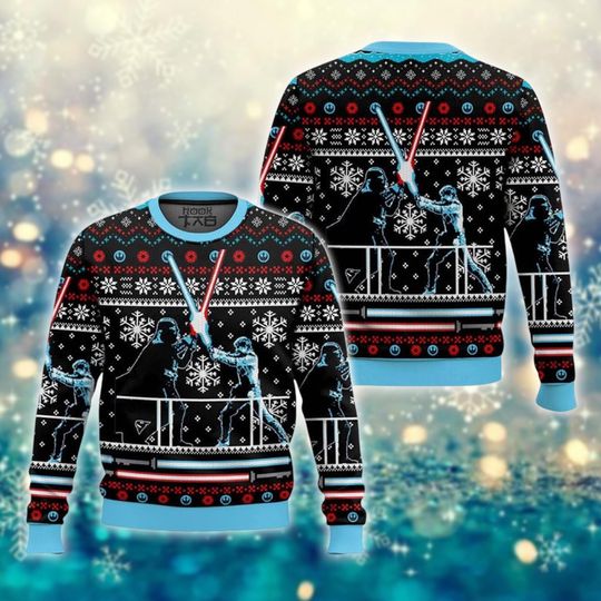 Discover Galactic Battle Ugly Christmas Sweater, Space Opera Film Holiday Jumper, Funny SciFi Movie Gift, Merry Christmas Crewneck